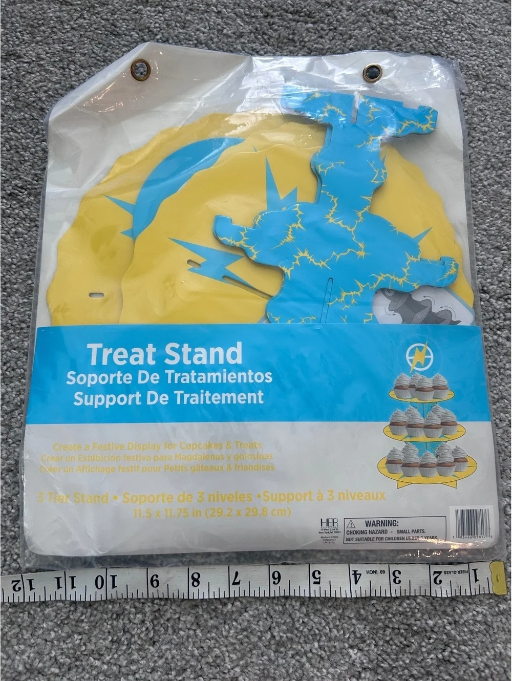 3 Tier Treat Stand Cupcake & Treat Display - Blue and Yellow Lightning Design